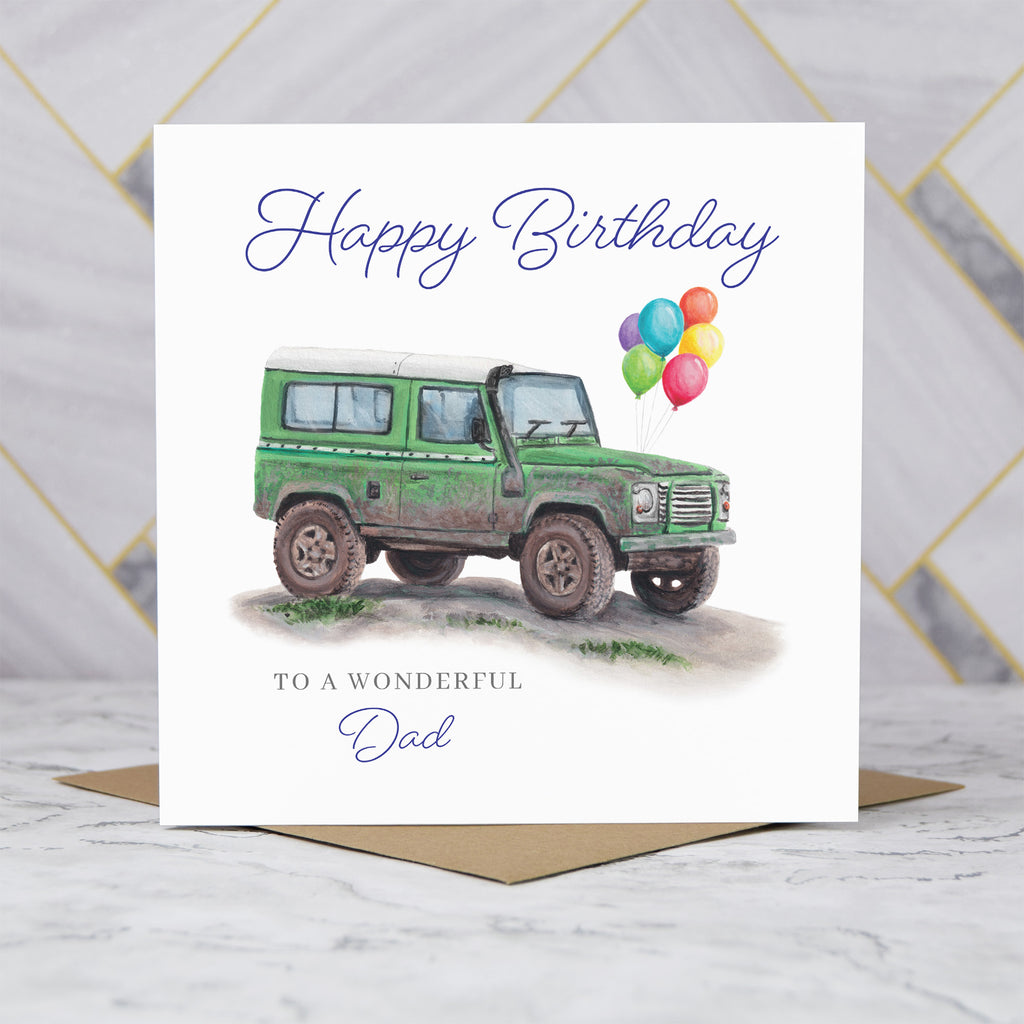 Dad Birthday Card For Land Rover Defender Lover, Green 4x4 Off Road Birthday Card, Classic Defender Card For Dad (S00380) - Blank Inside - Sent To You (S00380)