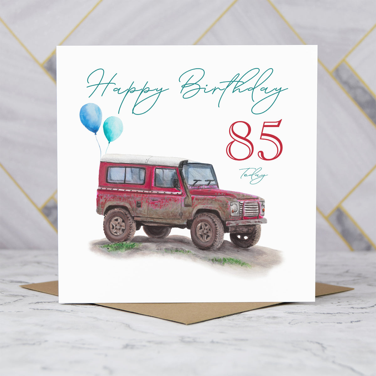 85th Birthday Card For Land Rover Defender Lover, Red 4x4 Off Road Card, Classic Defender Age 85 Birthday Card (S00429) - Blank Inside - Sent To You (S00429)