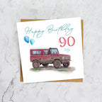 90th Birthday Card For Land Rover Defender Lover, Red 4x4 Off Road Card, Classic Defender Age 90th Birthday Card (S00430) - Blank Inside - Sent To You (S00430)
