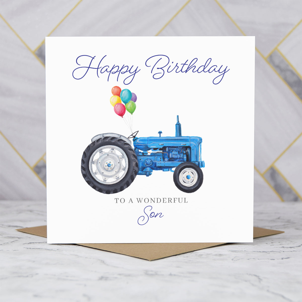 Son Birthday Card For Tractor Lover, Blue Vintage Tractor Birthday Card, Farming Card For Son, Farmer Birthday Card (S00437) - Blank Inside - Sent To You (S00437)