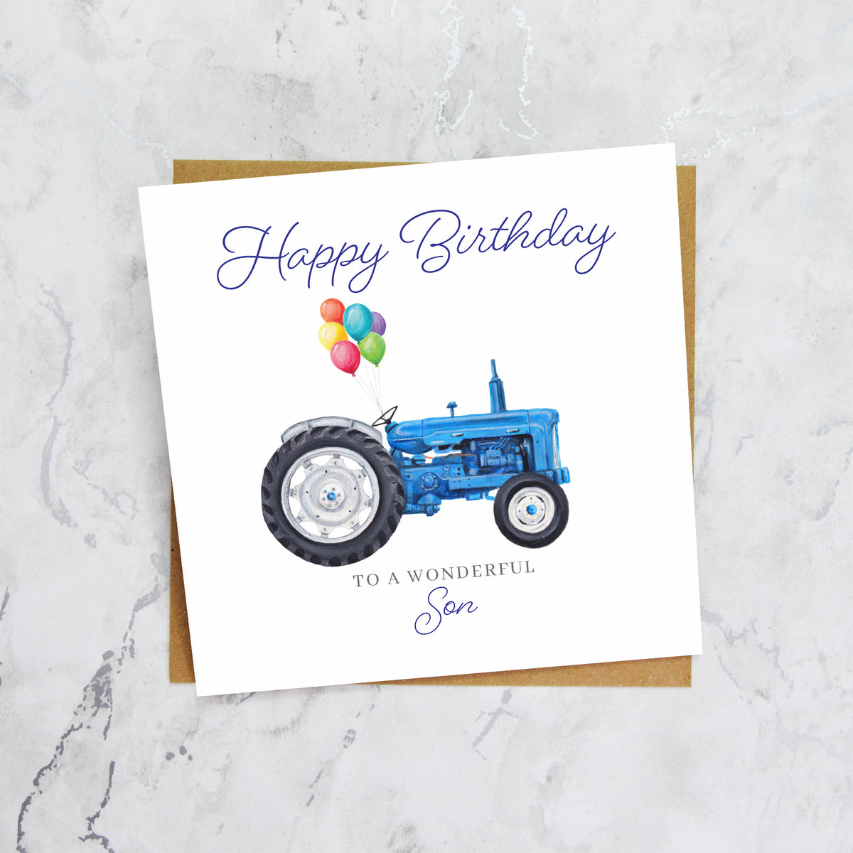 Son Birthday Card For Tractor Lover, Blue Vintage Tractor Birthday Card, Farming Card For Son, Farmer Birthday Card (S00437) - Blank Inside - Sent To You (S00437)