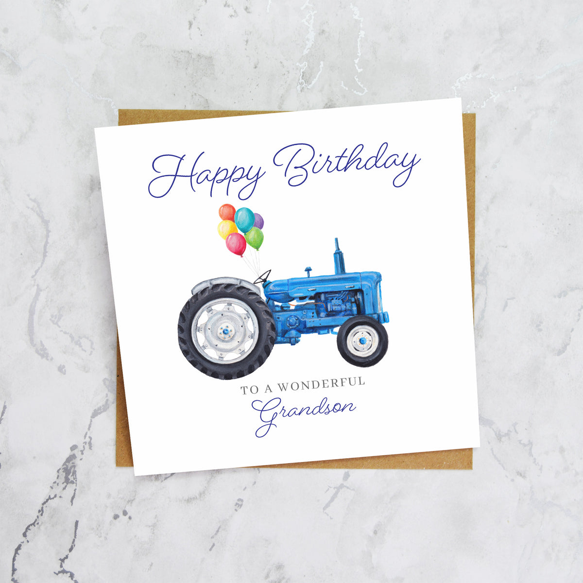 Grandson Birthday Card For Tractor Lover, Blue Vintage Tractor Birthday Card, Farming Card For Grandson, Farmer Birthday Card (S00442) - Blank Inside - Sent To You (S00442)