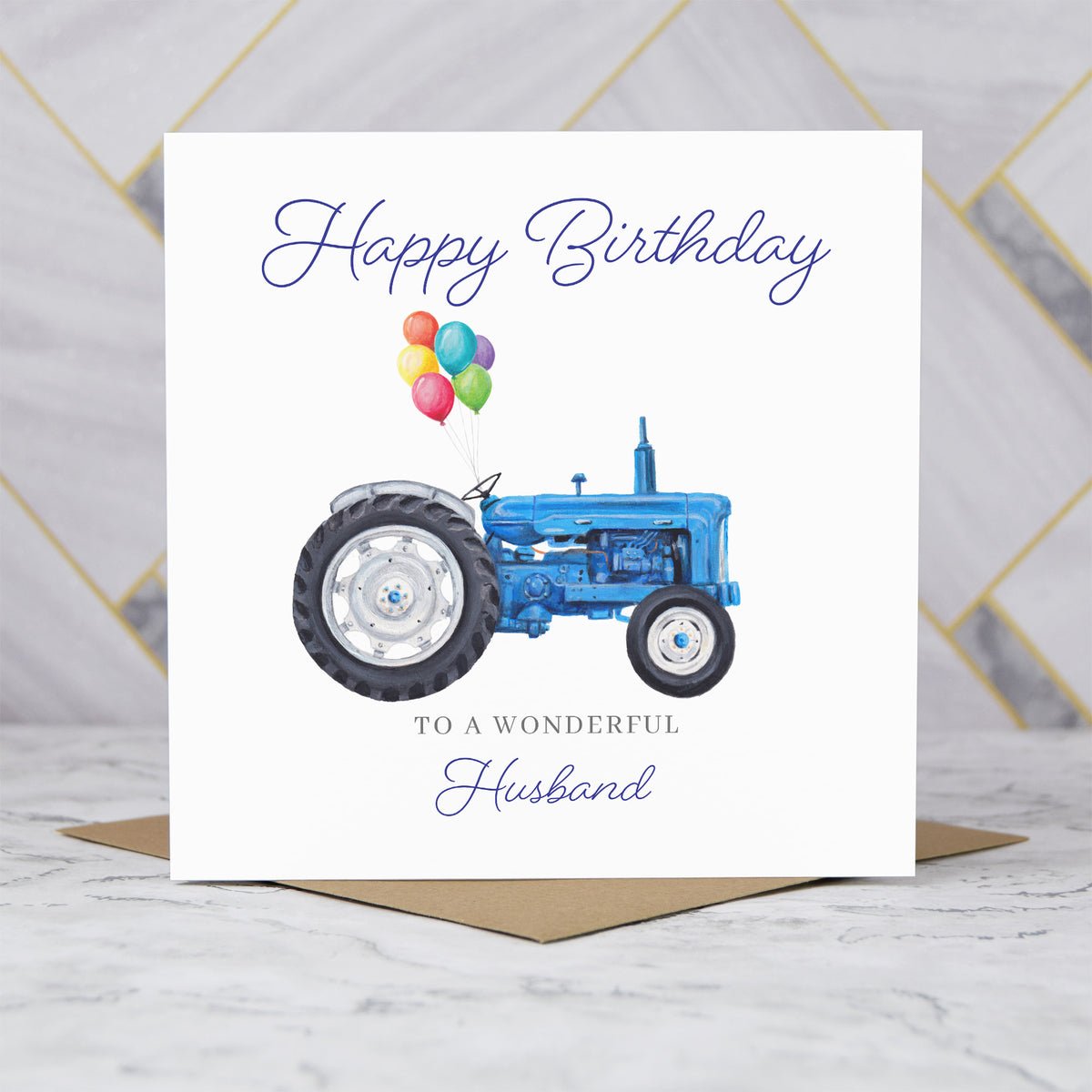 Husband Birthday Card For Tractor Lover, Blue Vintage Tractor Birthday Card, Farming Card For Husband, Farmer Birthday Card (S00444) - Blank Inside - Sent To You (S00444)