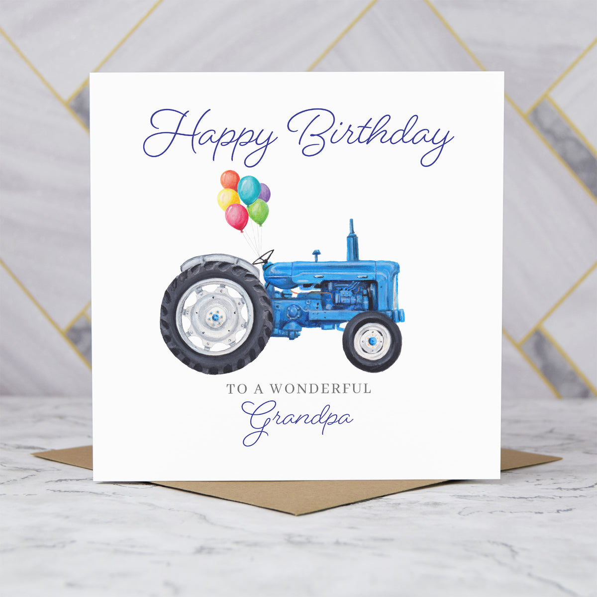 Grandpa Birthday Card For Tractor Lover, Blue Vintage Tractor Birthday Card, Farming Card For Grandpa, Farmer Birthday Card (S00445) - Blank Inside - Sent To You (S00445)