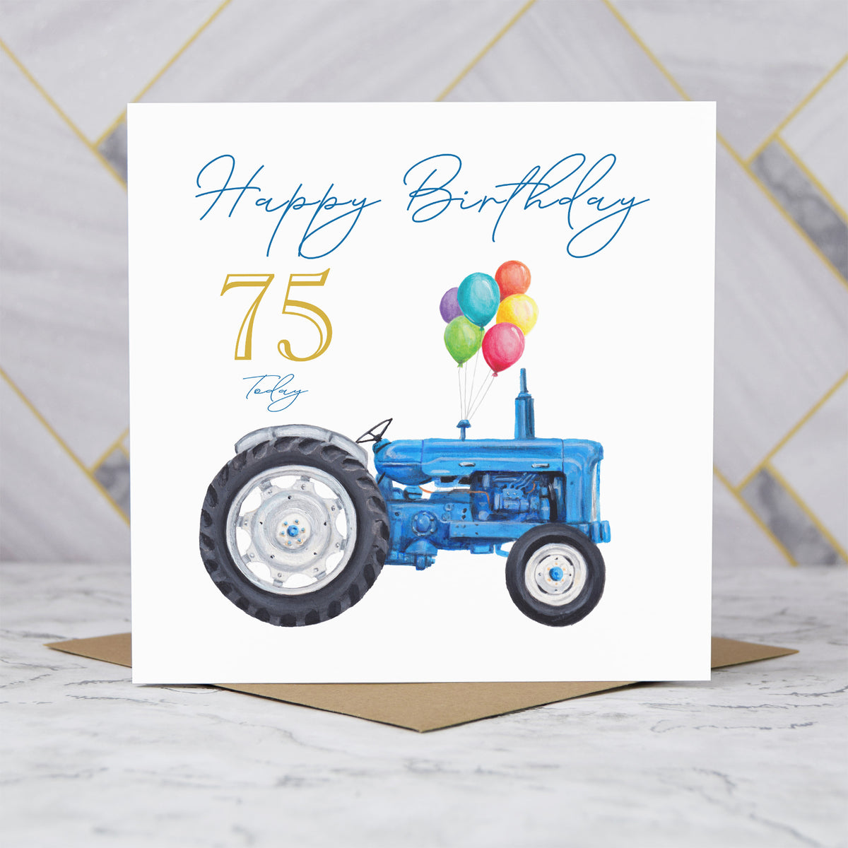 75th Birthday Card For Tractor Lover, Blue Vintage Tractor Card, Farmer 75th Birthday Card, Farming Card (S00454) - Blank Inside - Sent To You (S00454)