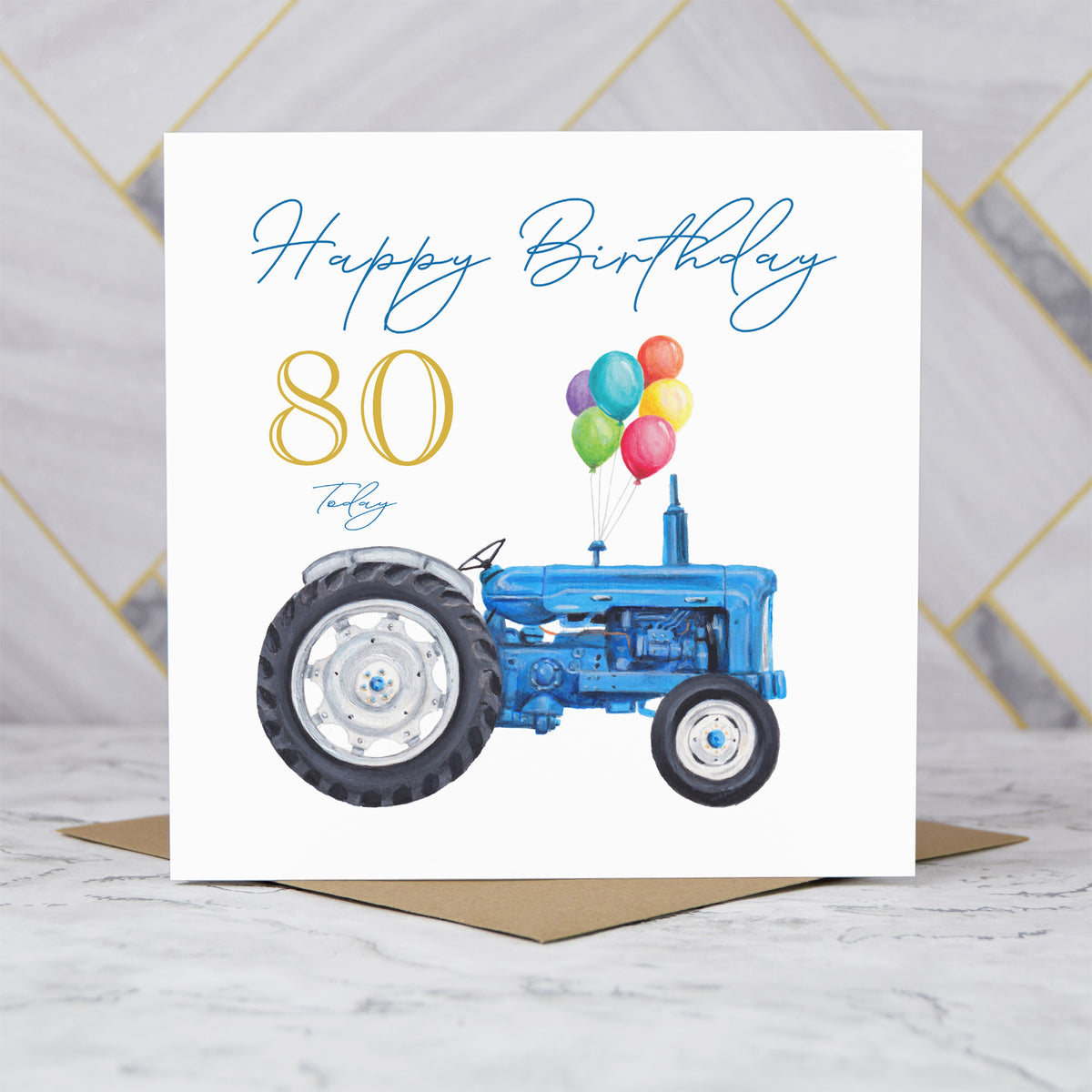 80th Birthday Card For Tractor Lover, Blue Vintage Tractor Card, Farmer 80th Birthday Card, Farming Card (S00455) - Blank Inside - Sent To You (S00455)