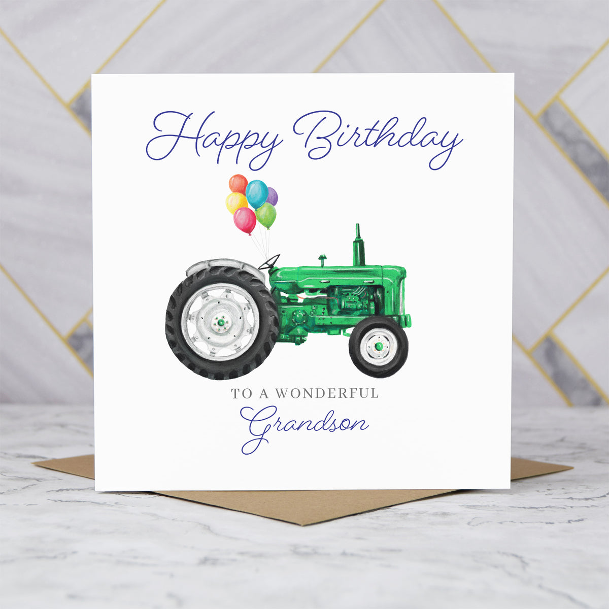 Grandson Birthday Card For Tractor Lover, Green Vintage Tractor Birthday Card, Farming Card For Grandson, Farmer Birthday Card (S00469) - Blank Inside - Sent To You (S00469)