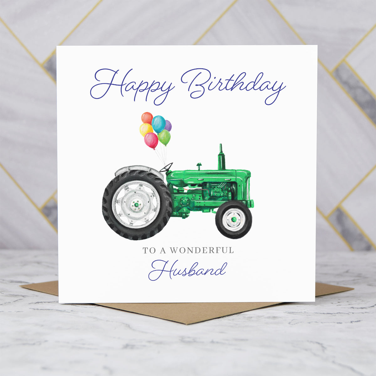 Husband Birthday Card For Tractor Lover, Green Vintage Tractor Birthday Card, Farming Card For Husband, Farmer Birthday Card (S00471) - Blank Inside - Sent To You (S00471)
