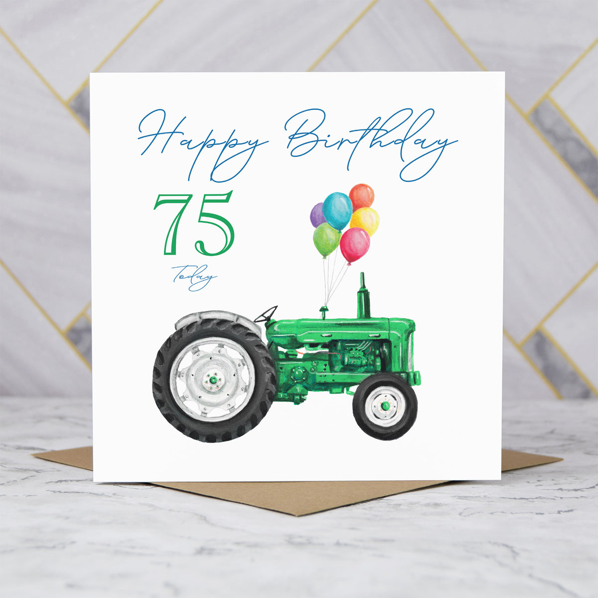 75th Birthday Card For Tractor Lover, Green Vintage Tractor Card, Farmer 75th Birthday Card, Farming Card (S00481) - Blank Inside - Sent To You (S00481)