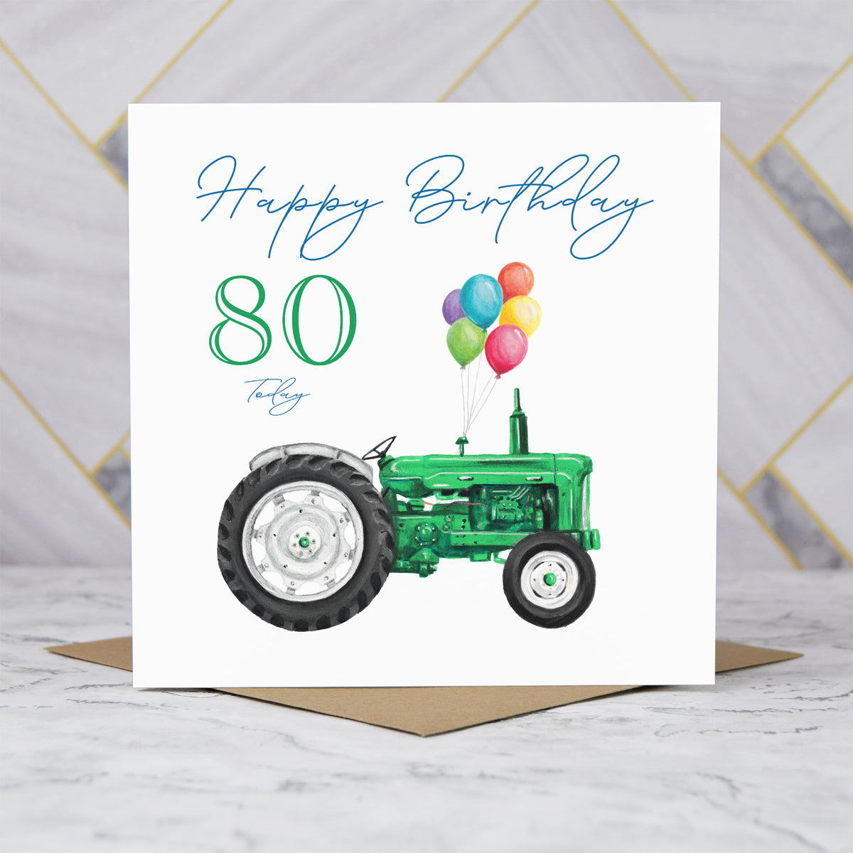 80th Birthday Card For Tractor Lover, Green Vintage Tractor Card, Farmer 80th Birthday Card, Farming Card (S00482) - Blank Inside - Sent To You (S00482)