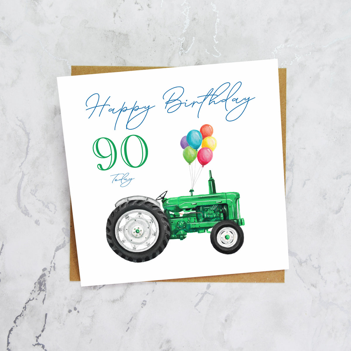 90th Birthday Card For Tractor Lover, Green Vintage Tractor Card, Farmer 90th Birthday Card, Farming Card (S00484) - Blank Inside - Sent To You (S00484)