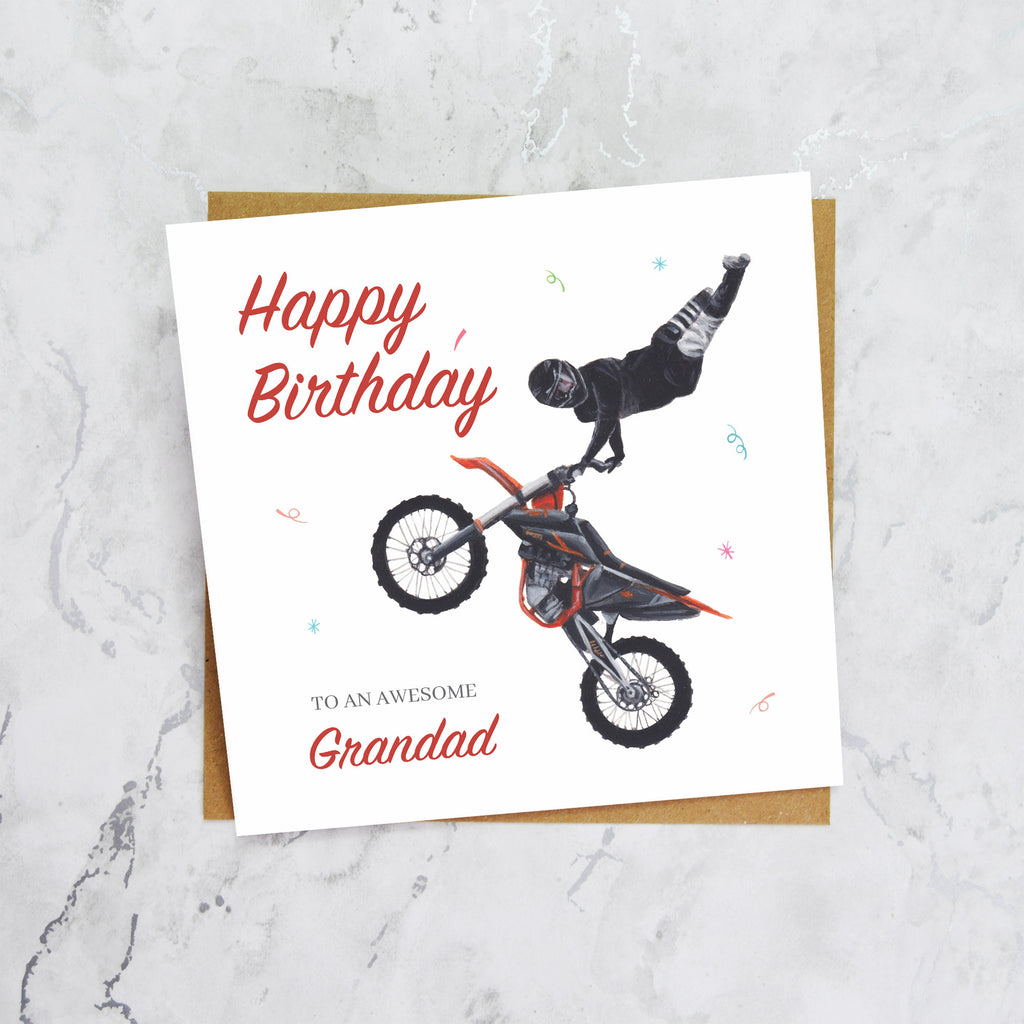 Grandad Motocross Birthday Card, Dirt Bike Birthday Card For Grandad, Motocross Rider Card, MX Bike Card (S00495) - Blank Inside - Sent To You (S00495)