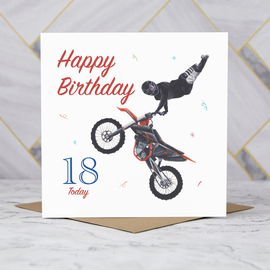 18th Birthday Motocross Card, Dirt Bike Birthday Card Age 18, Motocross Rider Card, MX Bike Card For Him (S00500) - Blank Inside - Sent To You (S00500)