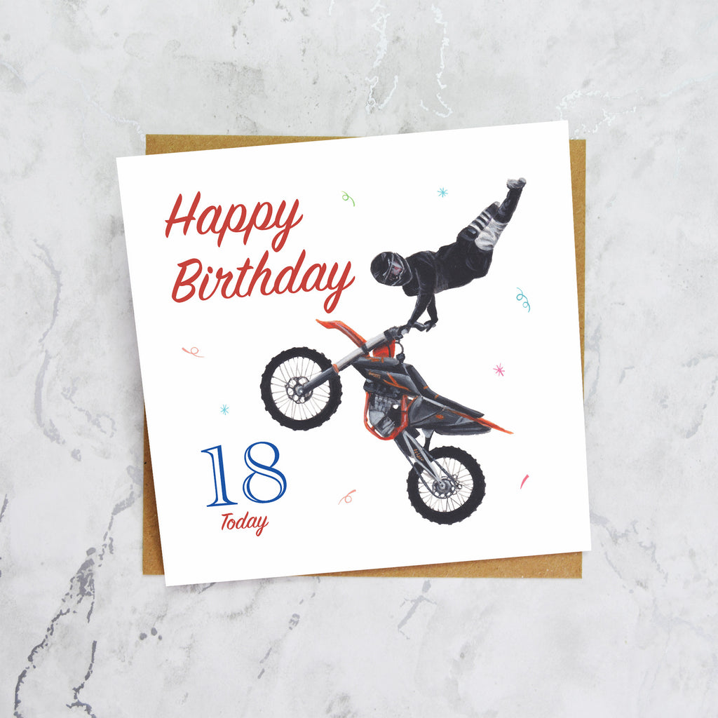 18th Birthday Motocross Card, Dirt Bike Birthday Card Age 18, Motocross Rider Card, MX Bike Card For Him (S00500) - Blank Inside - Sent To You (S00500)
