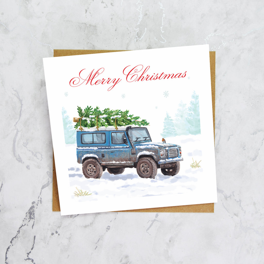 Land Rover Defender Christmas Card, Blue 4x4 Christmas Card, Classic Defender Xmas Card, Land Rover Lover Christmas Card (S00560) - Blank Inside - Sent To You (S00560)