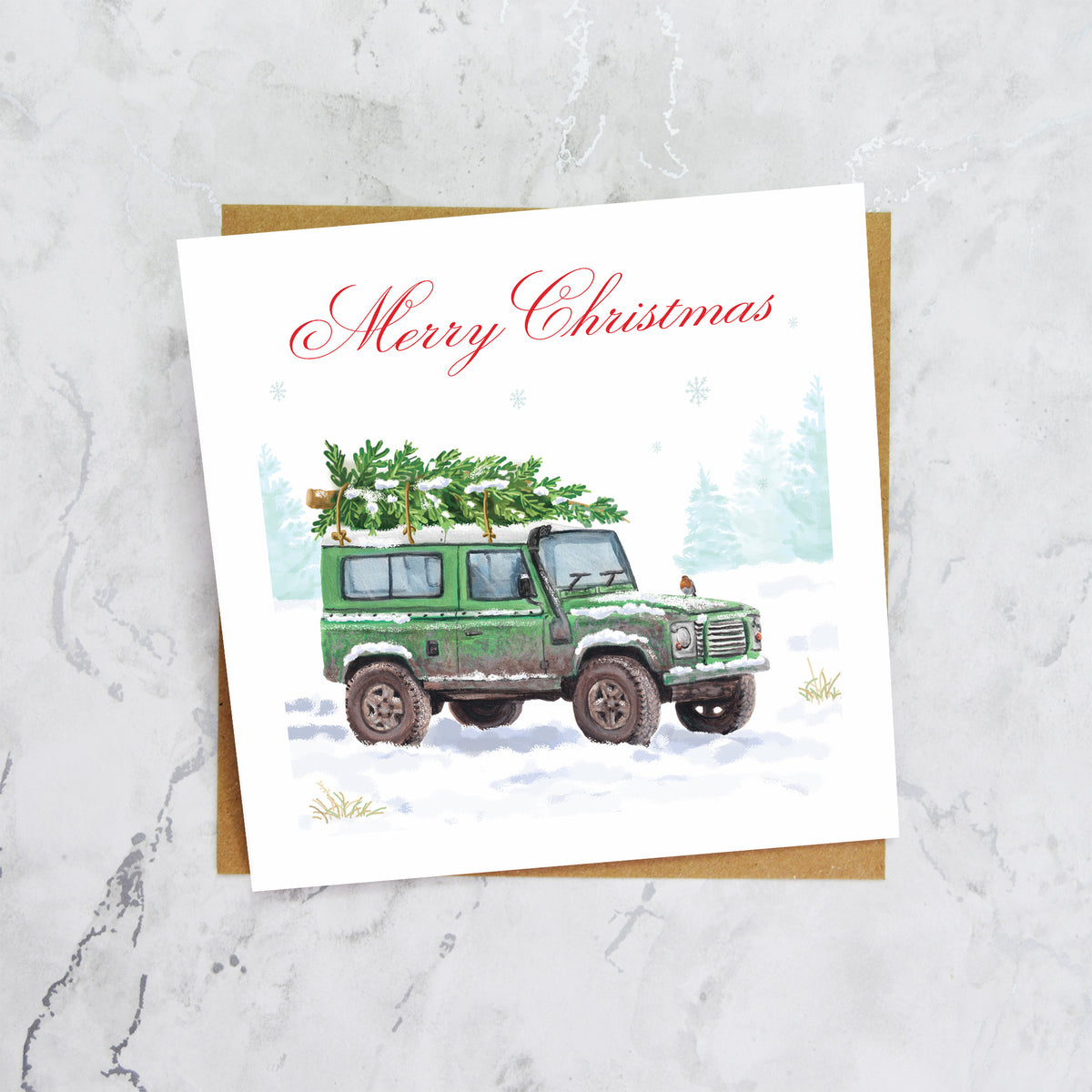 Land Rover Defender Christmas Card, Green 4x4 Christmas Card, Classic Defender Xmas Card, Land Rover Lover Christmas Card (S00561) - Blank Inside - Sent To You (S00561)