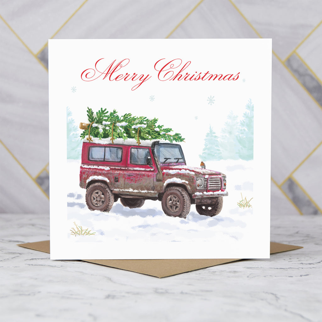 Land Rover Defender Christmas Card, Red 4x4 Christmas Card, Classic Defender Xmas Card, Land Rover Lover Christmas Card (S00562) - Blank Inside - Sent To You (S00562)