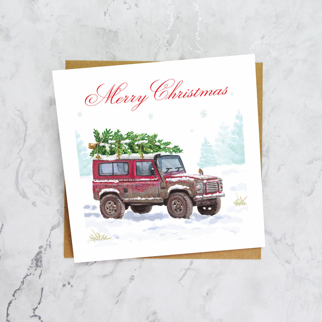 Land Rover Defender Christmas Card, Red 4x4 Christmas Card, Classic Defender Xmas Card, Land Rover Lover Christmas Card (S00562) - Blank Inside - Sent To You (S00562)