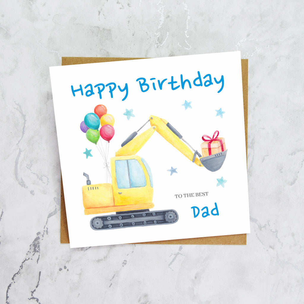 Dad Birthday Card, Digger Birthday Card For Dad, Excavator Birthday Card, Construction Birthday Card, Digger Lover Card (S00571) - Blank Inside - Sent To You (S00571)