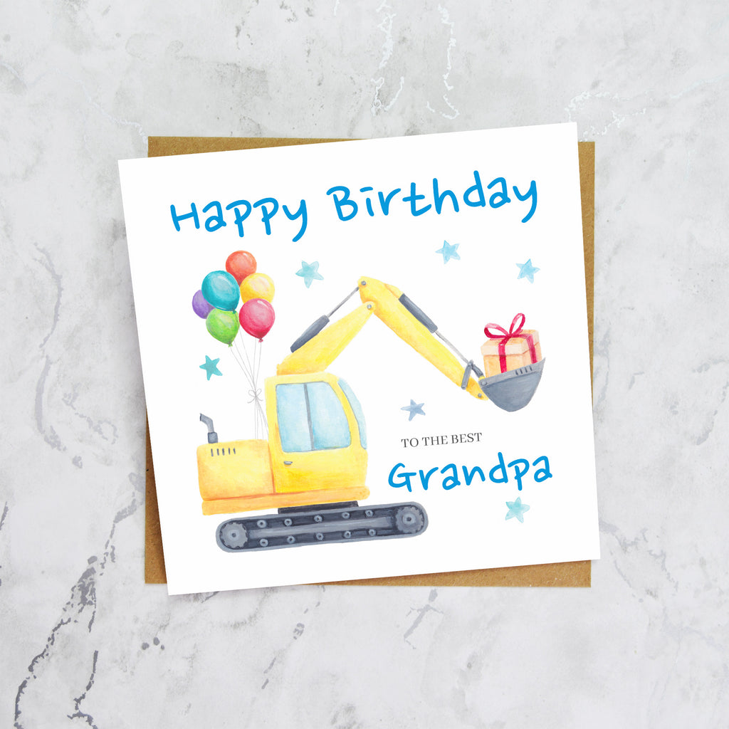 Grandpa Birthday Card, Digger Birthday Card For Grandpa, Excavator Birthday Card, Construction Birthday Card, Digger Lover Card (S00574) - Blank Inside - Sent To You (S00574)
