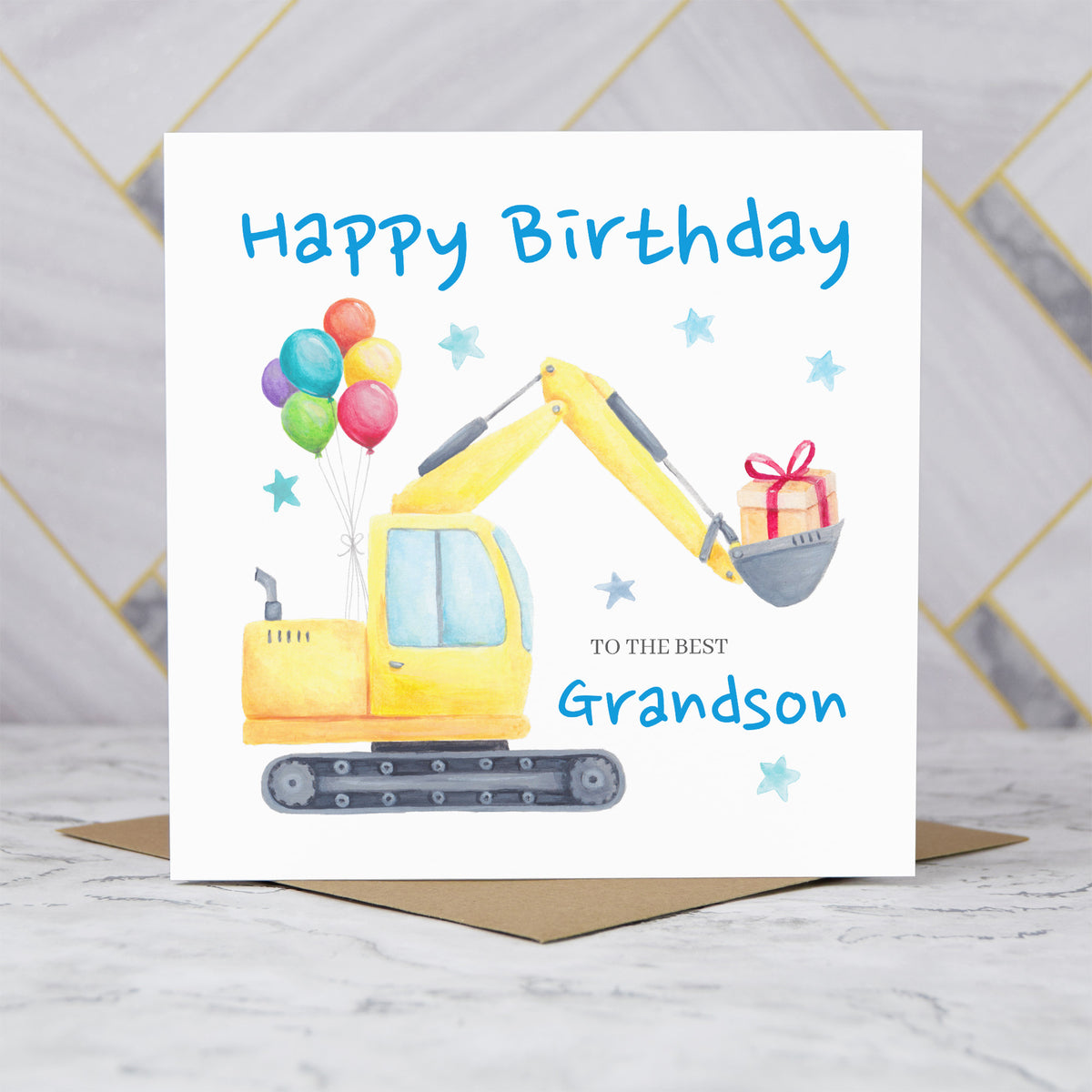 Grandson Birthday Card, Digger Birthday Card For Grandson, Excavator Birthday Card, Construction Birthday Card, Digger Lover Card (S00575) - Blank Inside - Sent To You (S00575)