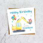 Grandson Birthday Card, Digger Birthday Card For Grandson, Excavator Birthday Card, Construction Birthday Card, Digger Lover Card (S00575) - Blank Inside - Sent To You (S00575)