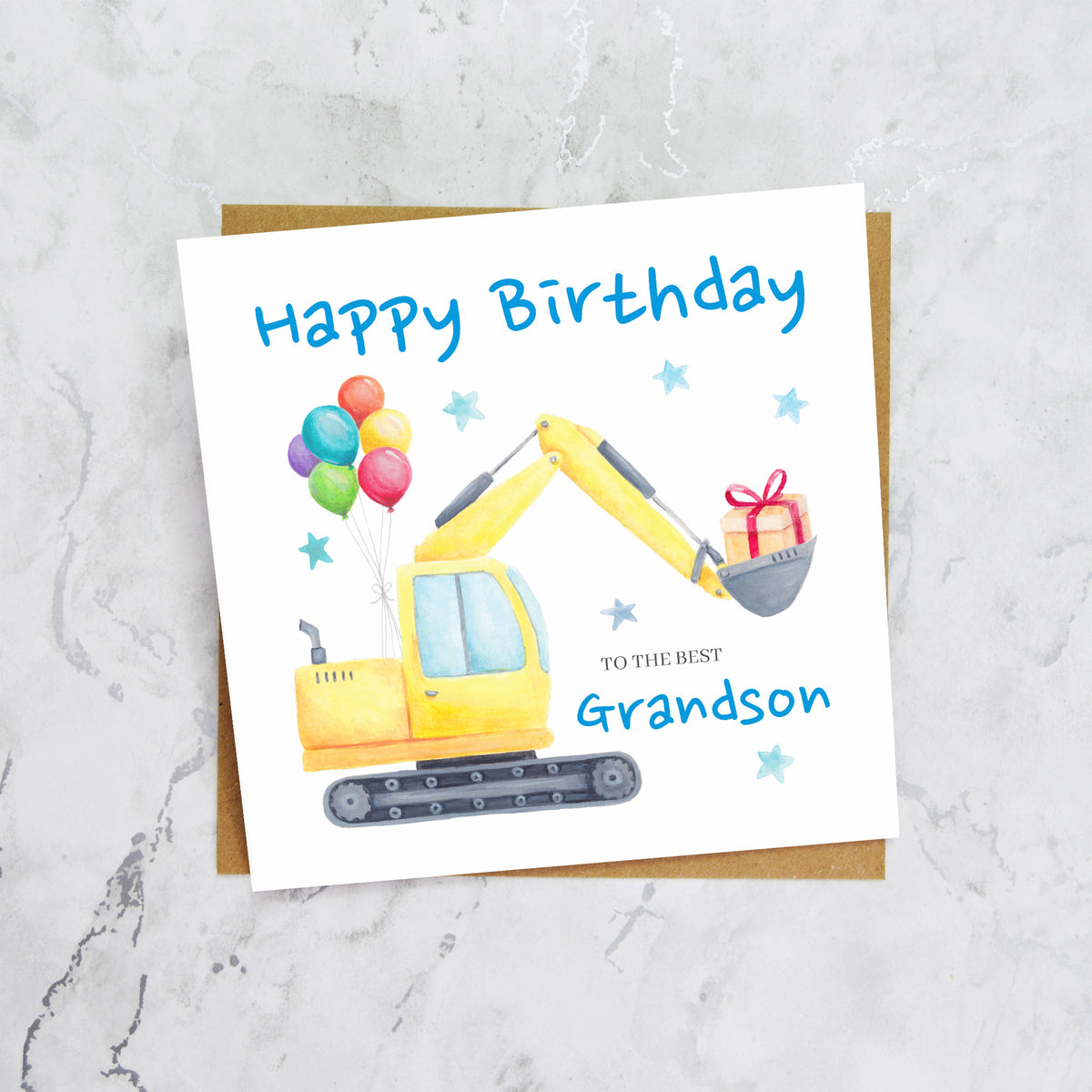 Grandson Birthday Card, Digger Birthday Card For Grandson, Excavator Birthday Card, Construction Birthday Card, Digger Lover Card (S00575) - Blank Inside - Sent To You (S00575)