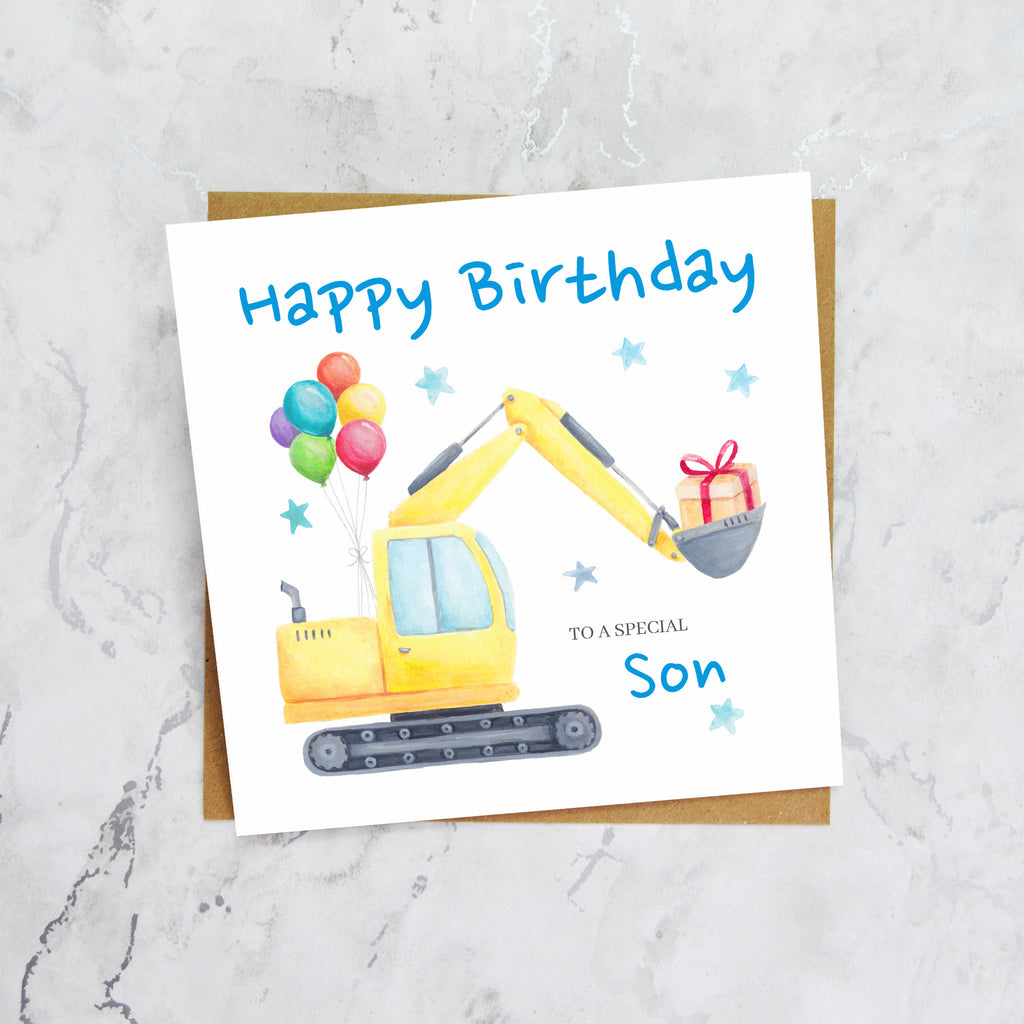 Son Birthday Card, Digger Birthday Card For Son, Excavator Birthday Card, Construction Birthday Card, Digger Lover Card (S00577) - Blank Inside - Sent To You (S00577)