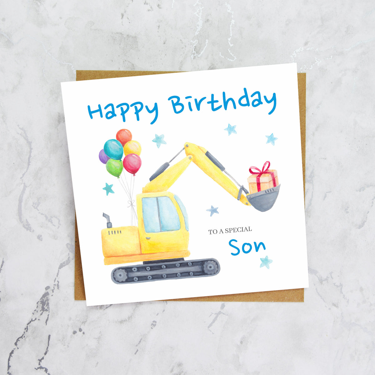 Son Birthday Card, Digger Birthday Card For Son, Excavator Birthday Card, Construction Birthday Card, Digger Lover Card (S00577) - Blank Inside - Sent To You (S00577)