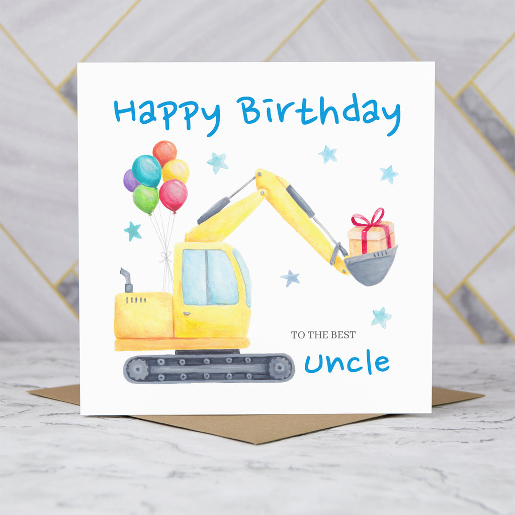 Uncle Birthday Card, Digger Birthday Card For Uncle, Excavator Birthday Card, Construction Birthday Card, Digger Lover Card (S00578) - Blank Inside - Sent To You (S00578)