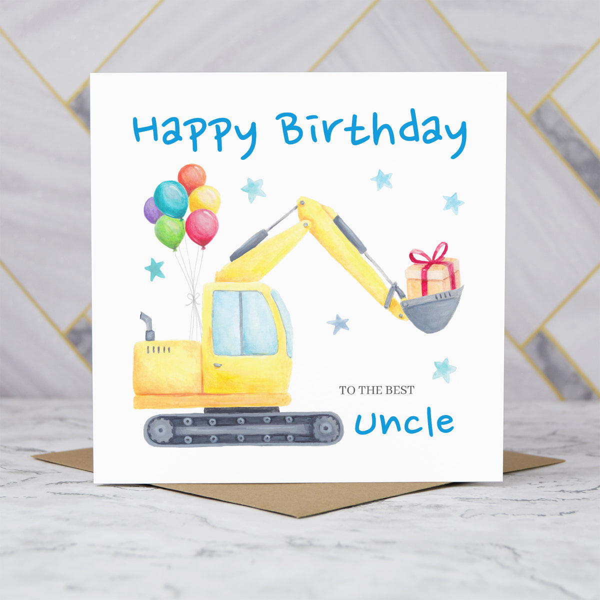 Uncle Birthday Card, Digger Birthday Card For Uncle, Excavator Birthday Card, Construction Birthday Card, Digger Lover Card (S00578) - Blank Inside - Sent To You (S00578)