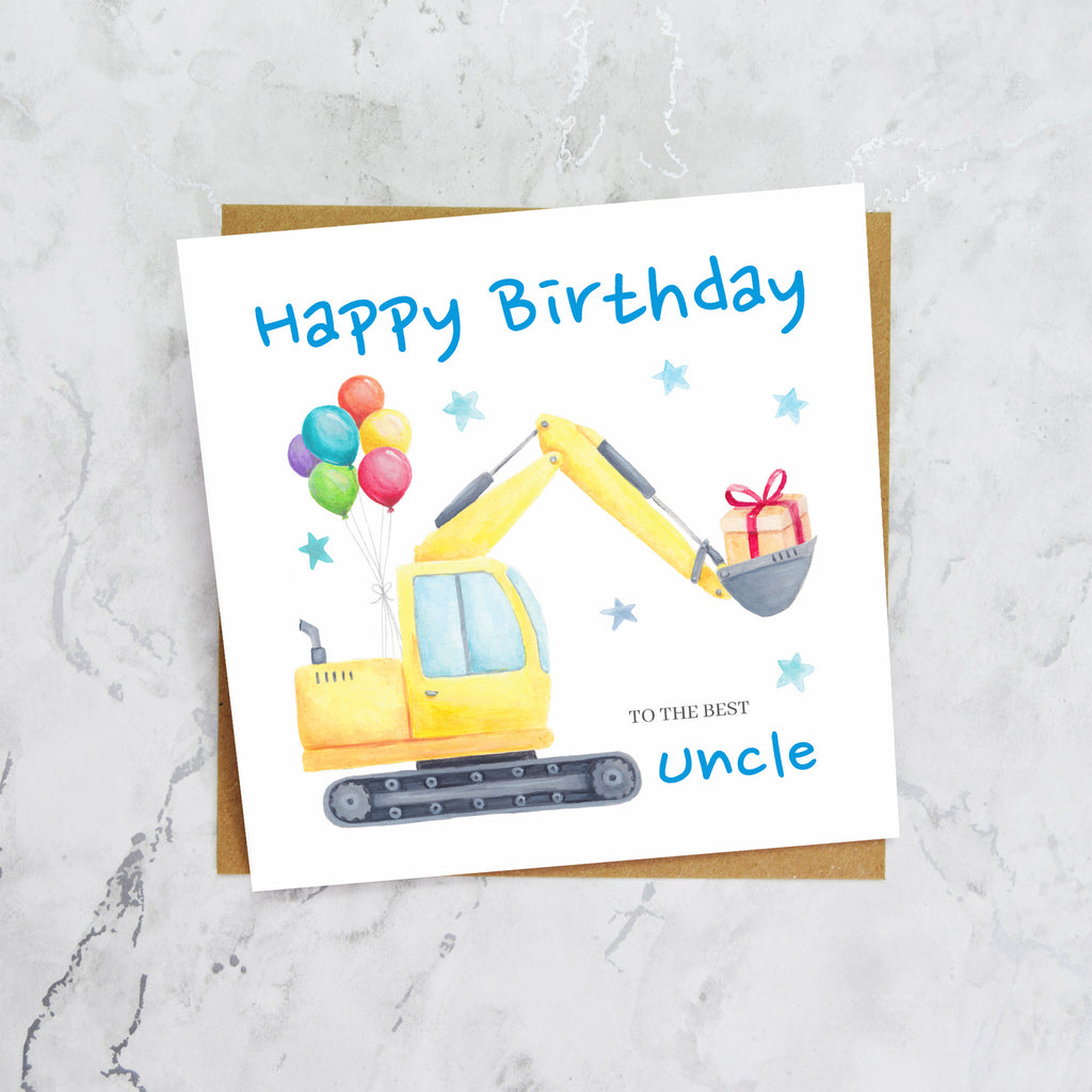 Uncle Birthday Card, Digger Birthday Card For Uncle, Excavator Birthday Card, Construction Birthday Card, Digger Lover Card (S00578) - Blank Inside - Sent To You (S00578)
