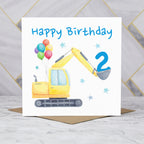 2nd Birthday Digger Card, Age 2 Birthday Card, Excavator Birthday Card, Construction Vehicle Card, Digger Birthday Card (S00580) - Blank Inside - Sent To You (S00580)
