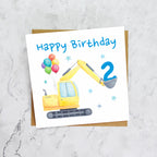 2nd Birthday Digger Card, Age 2 Birthday Card, Excavator Birthday Card, Construction Vehicle Card, Digger Birthday Card (S00580) - Blank Inside - Sent To You (S00580)