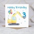 3rd Birthday Digger Card, Age 3 Birthday Card, Excavator Birthday Card, Construction Vehicle Card, Digger Birthday Card (S00581) - Blank Inside - Sent To You (S00581)