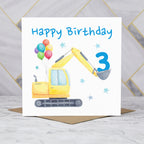 3rd Birthday Digger Card, Age 3 Birthday Card, Excavator Birthday Card, Construction Vehicle Card, Digger Birthday Card (S00581) - Blank Inside - Sent To You (S00581)