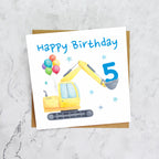 5th Birthday Digger Card, Age 5 Birthday Card, Excavator Birthday Card, Construction Vehicle Card, Digger Birthday Card (S00583) - Blank Inside - Sent To You (S00583)