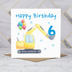 6th Birthday Digger Card, Age 6 Birthday Card, Excavator Birthday Card, Construction Vehicle Card, Digger Birthday Card (S00584) - Blank Inside - Sent To You (S00584)