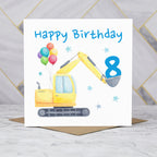 8th Birthday Digger Card, Age 8 Birthday Card, Excavator Birthday Card, Construction Vehicle Card, Digger Birthday Card (S00586) - Blank Inside - Sent To You (S00586)