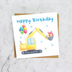 Digger Birthday Card, Excavator Birthday Card, Construction Birthday Card, Digger Lover Card, Kids Birthday Card (S00587) - Blank Inside - Sent To You (S00587)