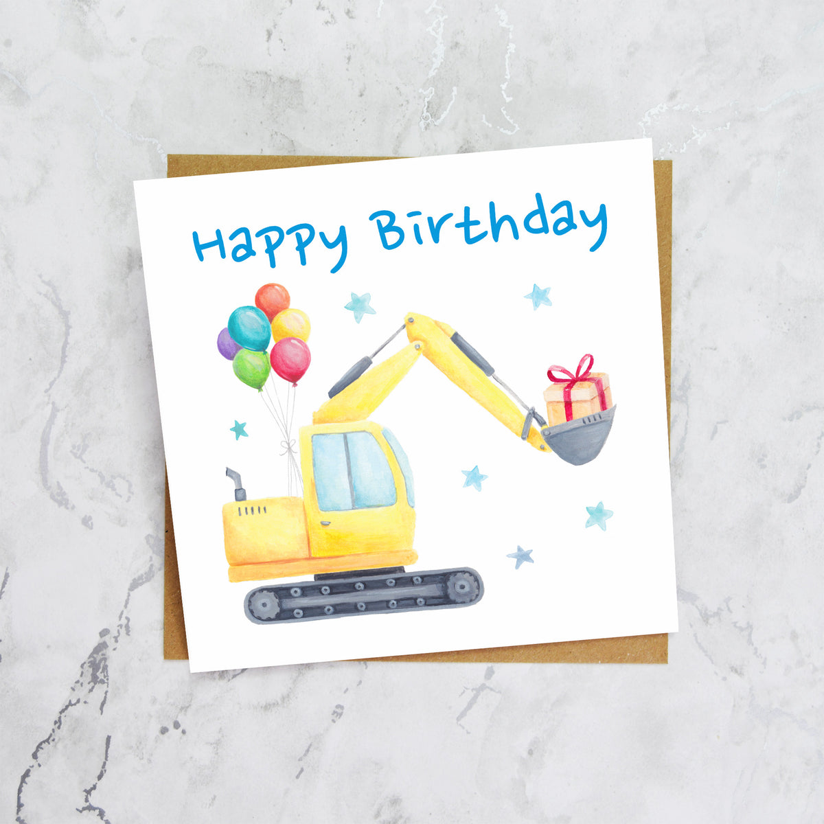 Digger Birthday Card, Excavator Birthday Card, Construction Birthday Card, Digger Lover Card, Kids Birthday Card (S00587) - Blank Inside - Sent To You (S00587)