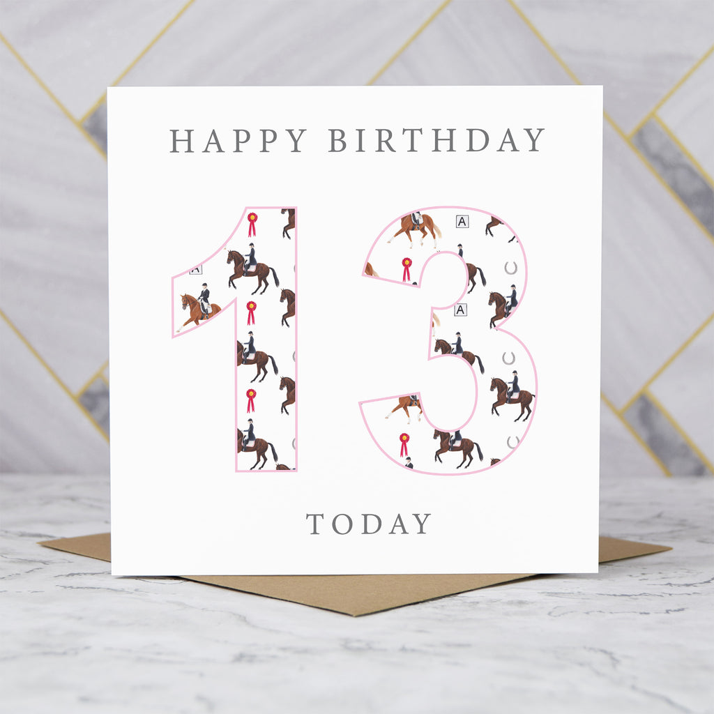 13th Birthday Horse Riding Card, Equestrian Dressage Birthday Card For Girl, Age 13 Horse Card, Teen Horse Lover Birthday Gift (S00588) - Blank Inside - Sent To You (S00588)