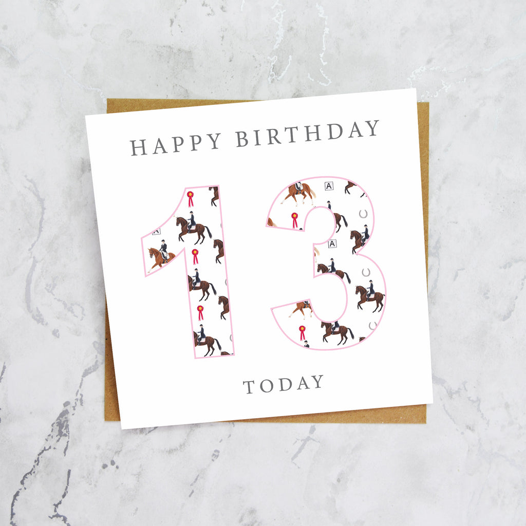 13th Birthday Horse Riding Card, Equestrian Dressage Birthday Card For Girl, Age 13 Horse Card, Teen Horse Lover Birthday Gift (S00588) - Blank Inside - Sent To You (S00588)