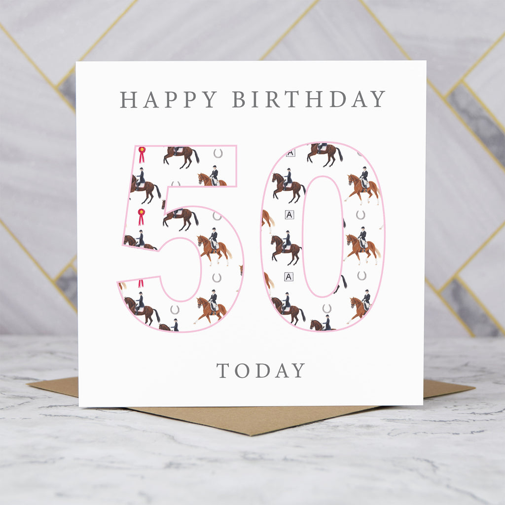 50th Birthday Horse Riding Card, Equestrian Birthday Card, Age 50 Horse Card, Horse Lover 50th Birthday Card, Dressage Gift (S00594) - Blank Inside - Sent To You (S00594)