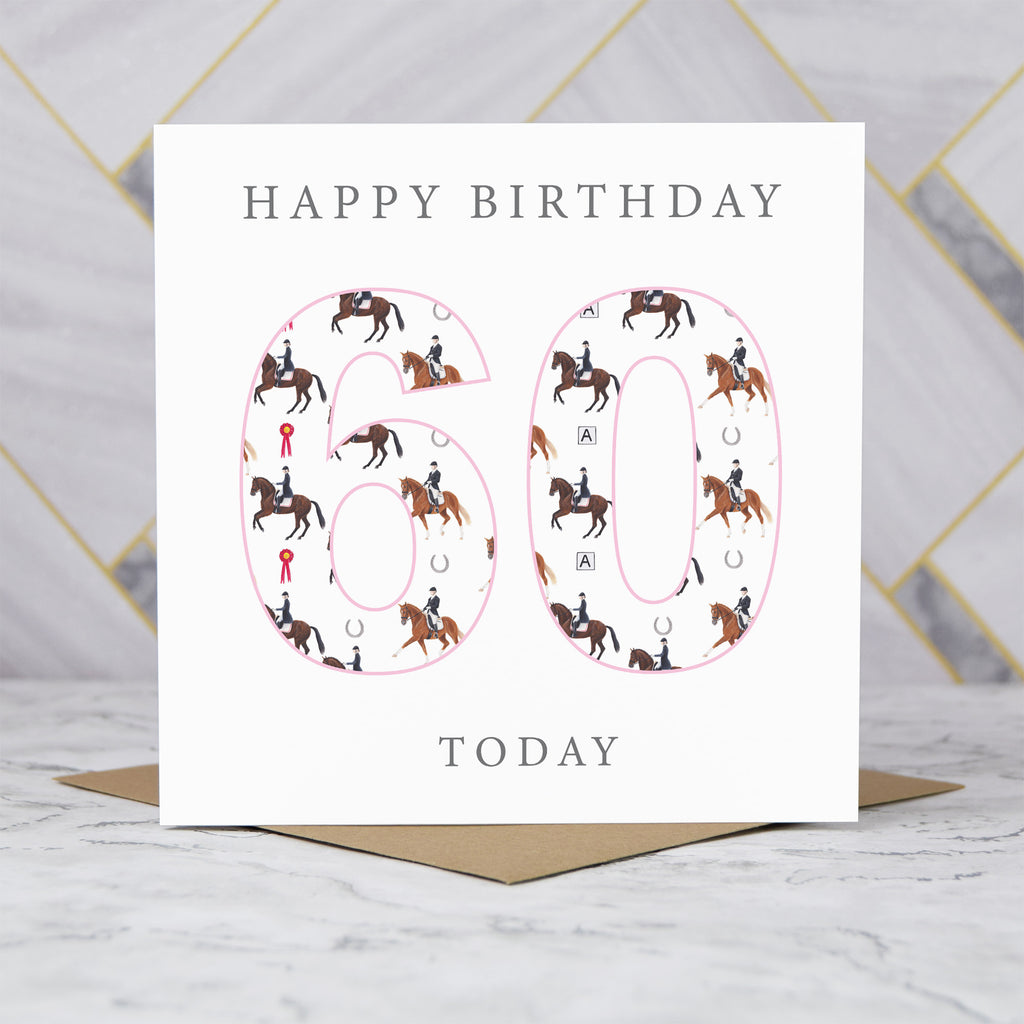 60th Birthday Horse Riding Card, Equestrian Birthday Card, Age 60 Horse Card, Horse Lover 60th Birthday Card, Dressage Gift (S00595) - Blank Inside - Sent To You (S00595)