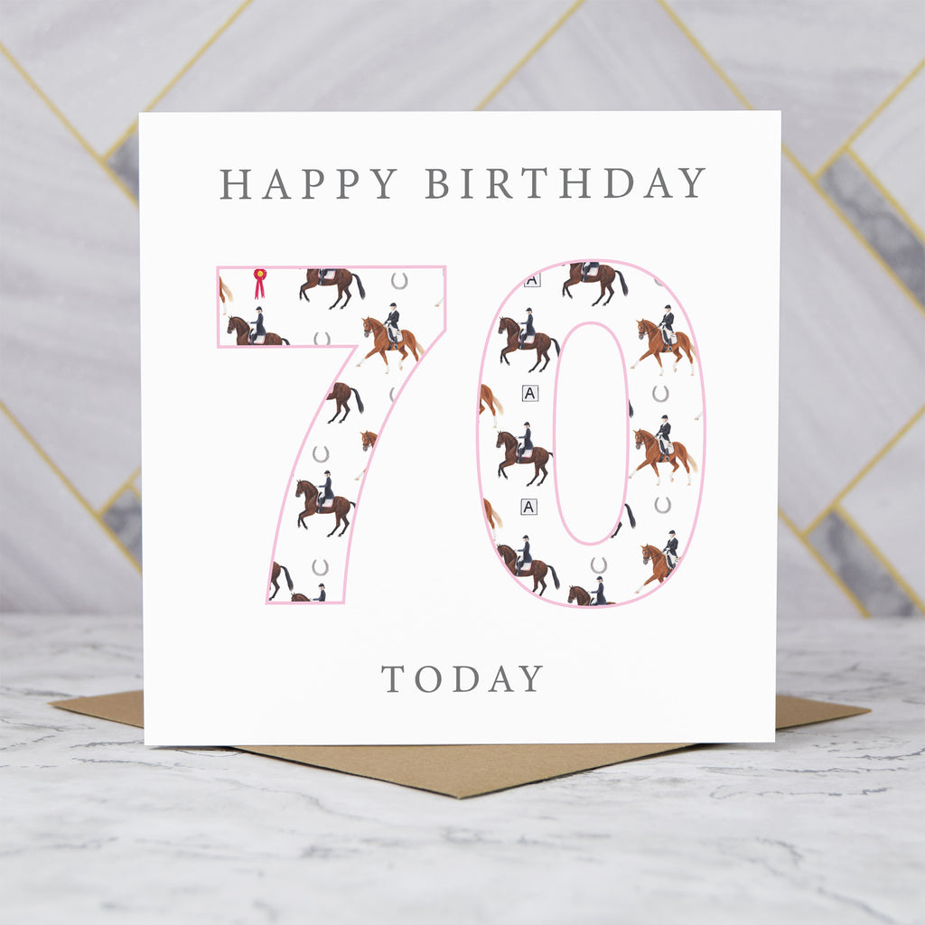 70th Birthday Horse Riding Card, Equestrian Birthday Card, Age 70 Horse Card, Horse Lover 70th Birthday Card, Dressage Gift (S00596) - Blank Inside - Sent To You (S00596)