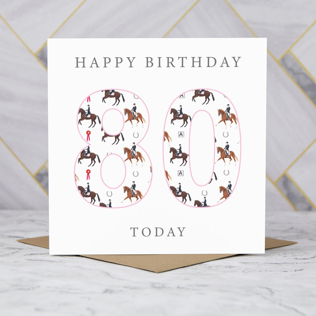 80th Birthday Horse Riding Card, Equestrian Birthday Card, Age 80 Horse Card, Horse Lover 80th Birthday Card, Dressage Gift (S00597) - Blank Inside - Sent To You (S00597)