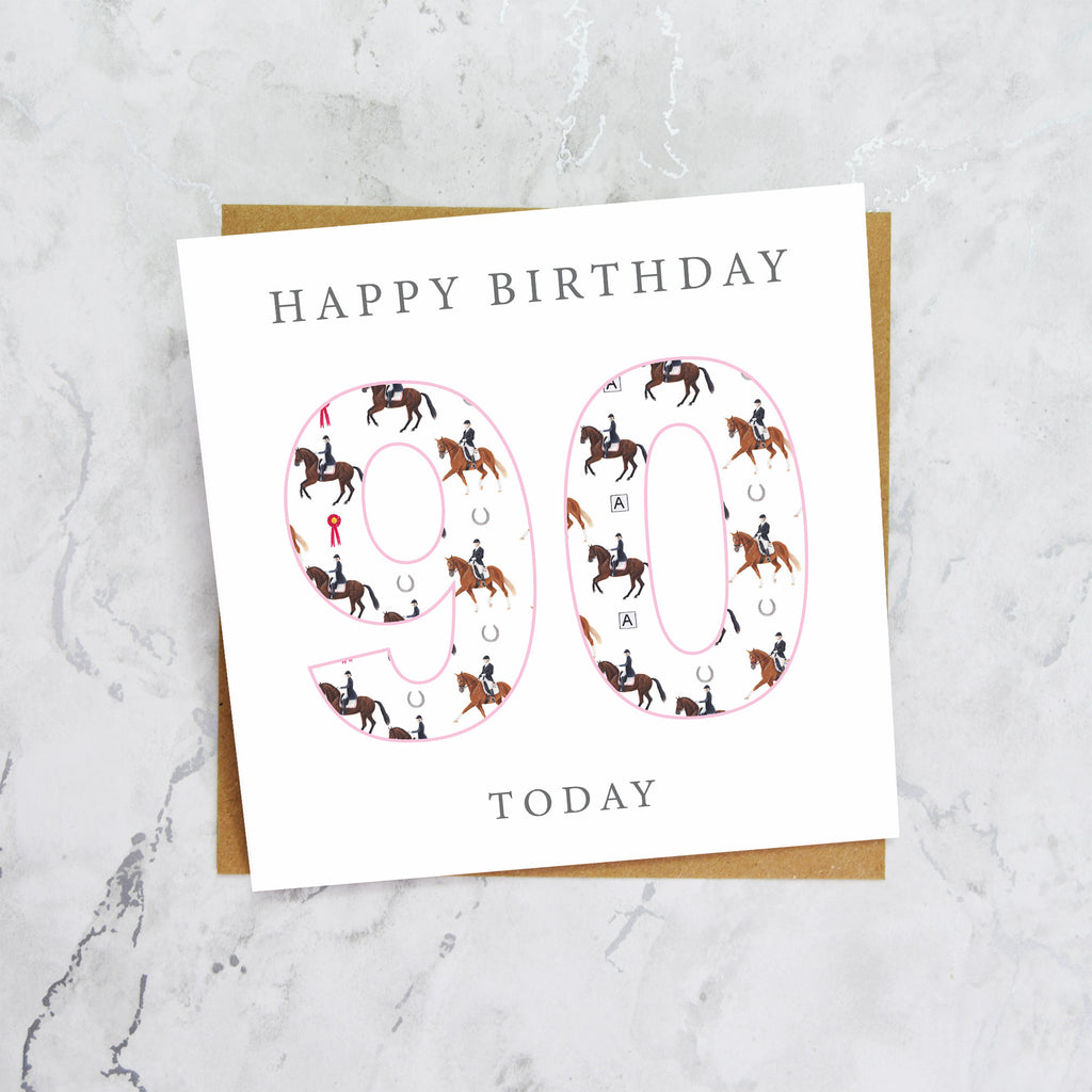 90th Birthday Horse Riding Card, Equestrian Birthday Card, Age 90 Horse Card, Horse Lover 90th Birthday Card, Dressage Gift (S00598) - Blank Inside - Sent To You (S00598)
