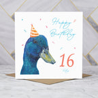 16th Birthday Duck Card, Duck Birthday Card, 16th Birthday Card, Duck Lover Card, Animal Birthday Card, Teen Birthday Card (S00623) - Blank Inside - Sent To You (S00623)