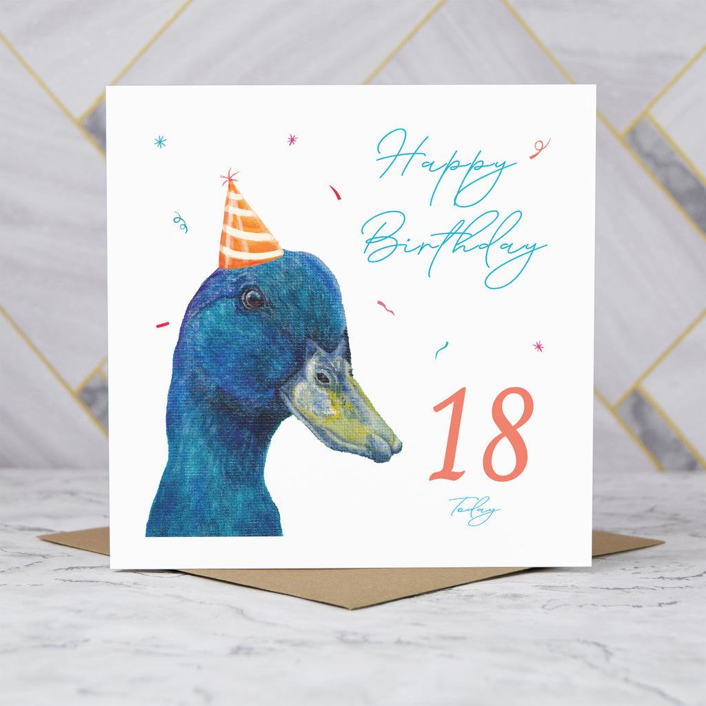 18th Birthday Duck Card, Duck Birthday Card, 18th Birthday Card, Duck Lover Card, Animal Birthday Card, Teen Birthday Card (S00624) - Blank Inside - Sent To You (S00624)